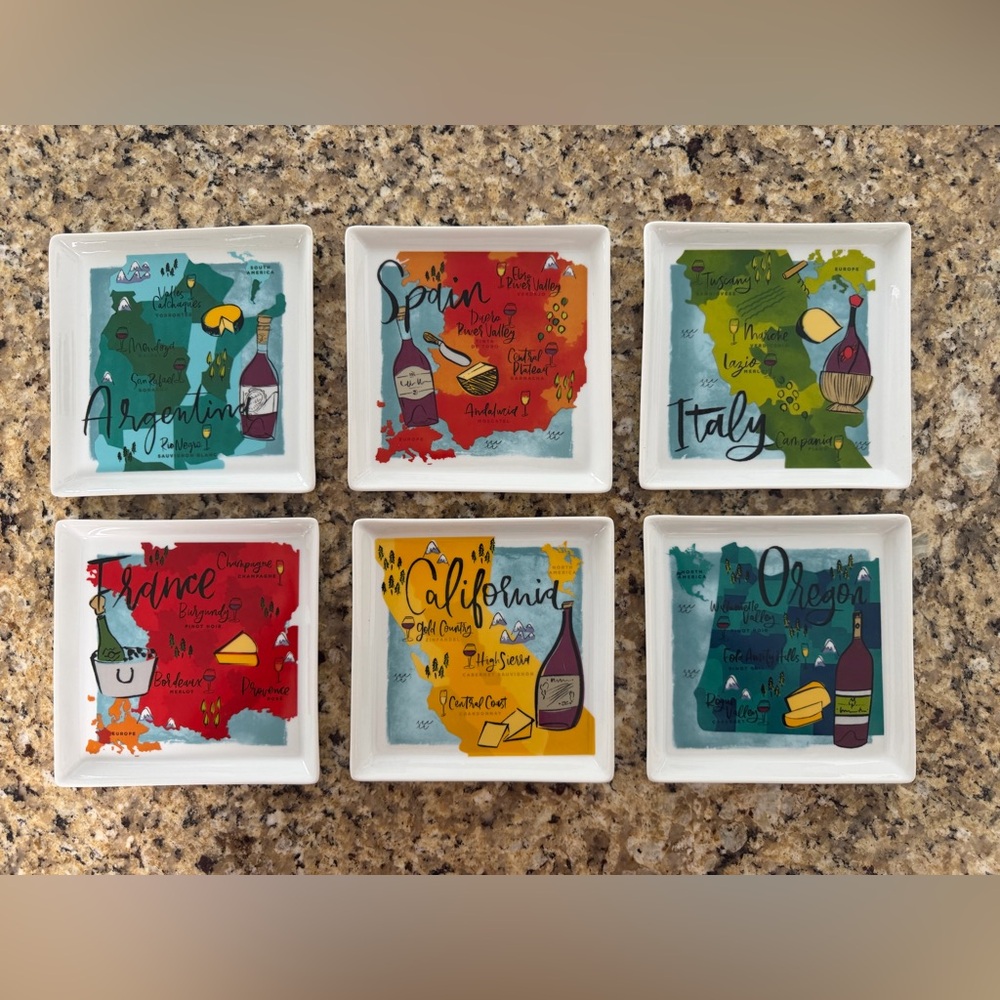 Crate&Barrel Multicolor Wine Region Plates